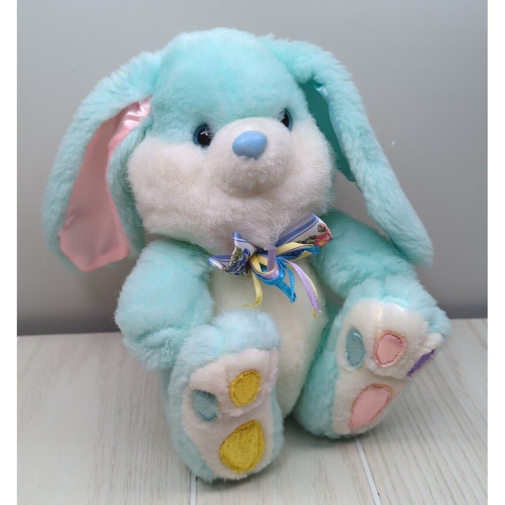 Green plush Easter bunny rabbit Pink‎ Yellow Purple pastel pawprints satin